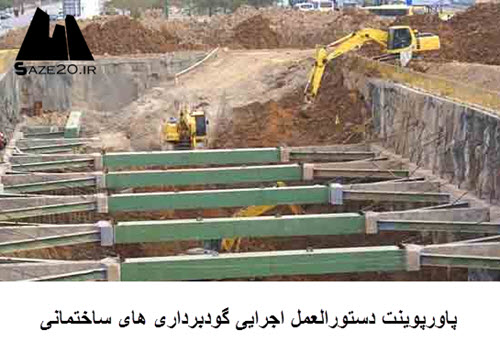  پاورپوینت دستورالعمل اجرایی گودبرداری های ساختمانی (سازمان نظام مهندسی ساختمان استان تهران)