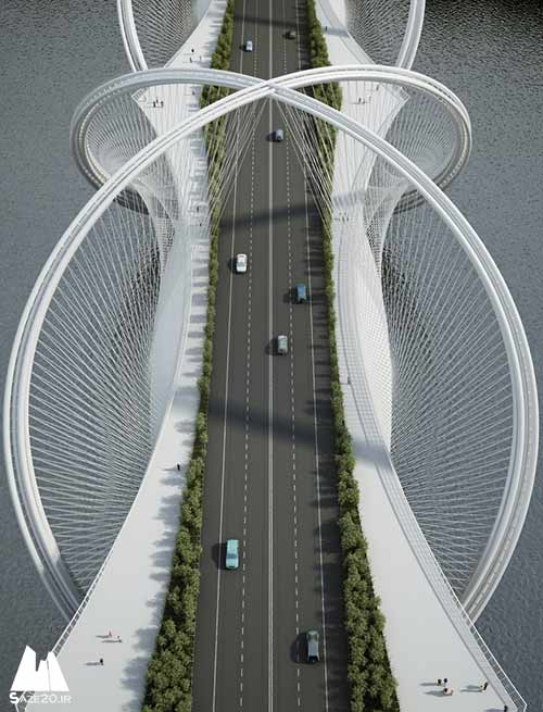  بر اساس ساختار منحنی دوگانه این بنا، پل حدودا 5 برابر فولاد کمتری در قیاس با انواع پل معمولی ساخته شده با تیرآلات مصرف کرده است.