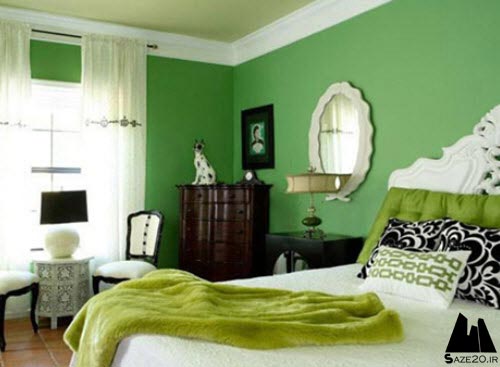 اتاق خواب حتی با استفاده ای جزئی از رنگ سبز به عنوان بالشتک های روتختی و یا یک تابلوی ساده جذابیت و حس تازگی فضا را قدرت خاصی می بخشد.