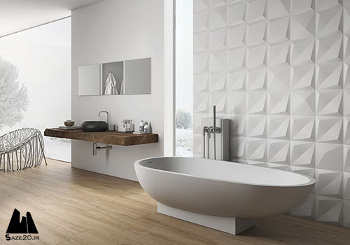 ایده هایی برای کاشی حمام- با نصب کاشی سه بعدی دیواره های حمام را بافت دار کنید ,ایده هایی برای کاشی حمام,کاشی سه بعدی برای بافت دار کردن دیوارهای حمام,