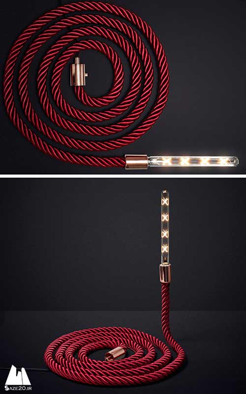 این طراحی بی‌نظیر چراغ طنابی را در بر دارد که می‌تواند به اشکال گوناگون خم شده یا پیچیده شود,طراحی بی‌نظیر چراغ طنابی,طراحی بی‌نظیر چراغ,
