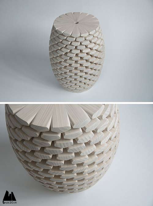 طراحی میزهای چوبی تندیس وار با الهام از مخروط کاج