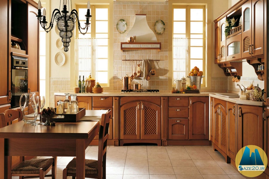 دکوراسیون آشپزخانه کلاسیک چوبی