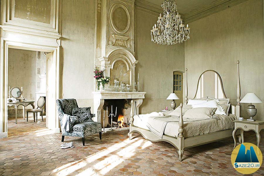 طراحی اتاق خواب ویلا به سبک فرانسوی